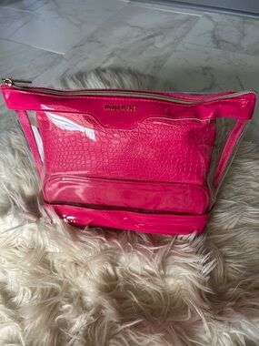 NWT Nine West Hot Pink Clear Cosmetic Bag Set